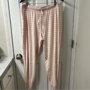 Hanna Anderson women’s pink and white striped lounge pajama pants Pima cotton